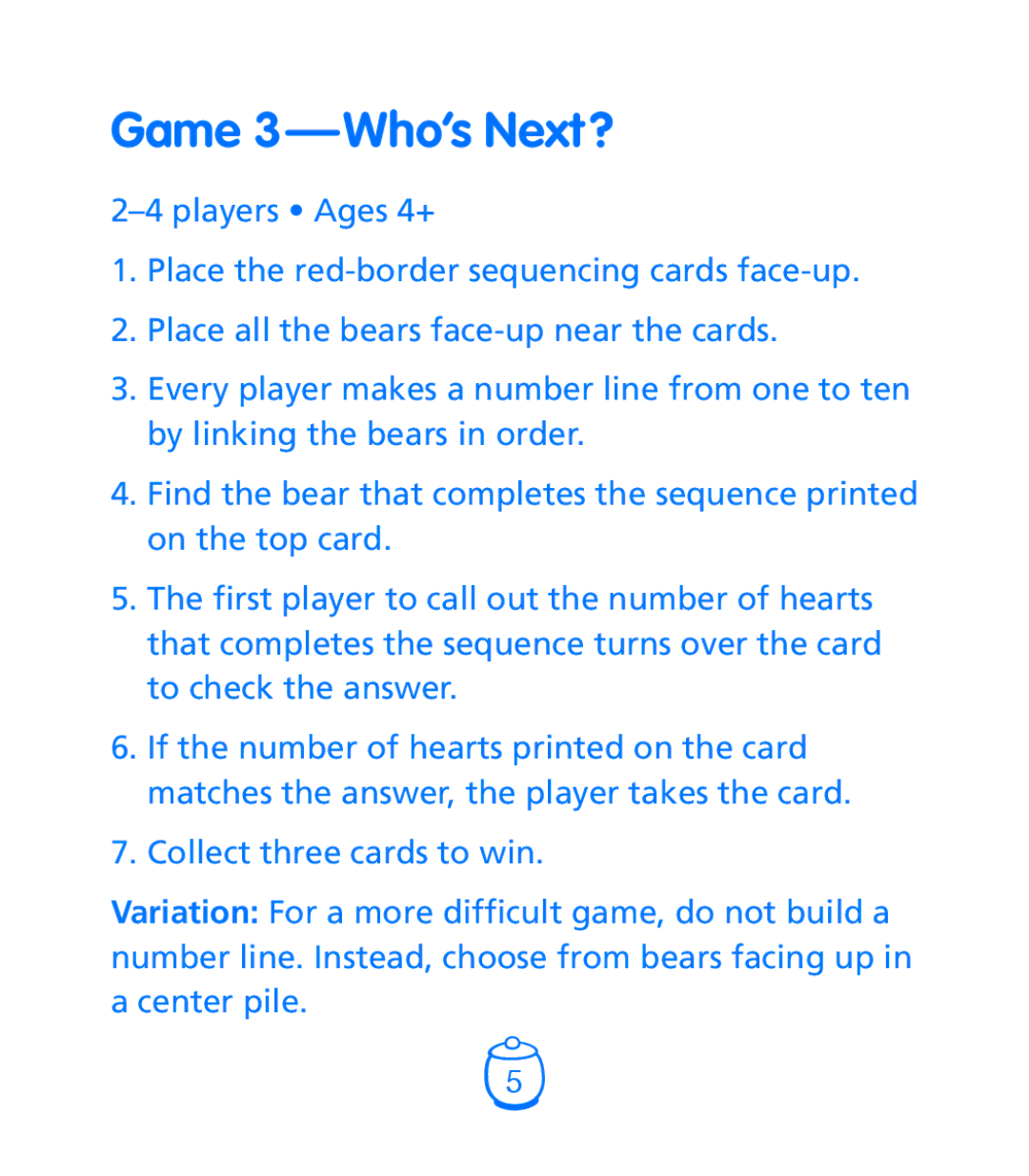 Learning Resources LER 1180 manual Game 3 - Who’s Next ? 